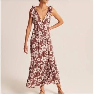 Abercrombie & Fitch Floral Maxi Dress Tie Strap Rust Brown White Tiered M Petite